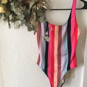 Solid & striped one piece swimsuit